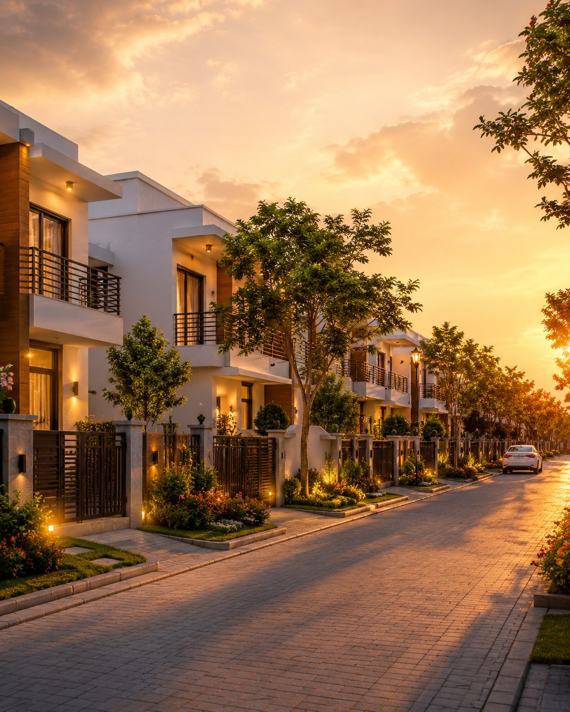 Harikunj Villas sunset residential street